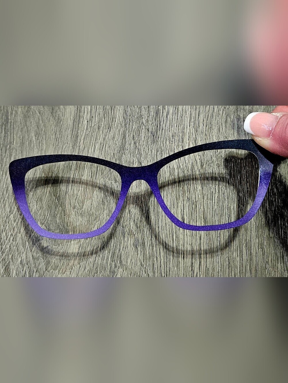 WANDA topper By Tasha's Top Frames Thin Metal Shimmer Black To Purple Ombre Top